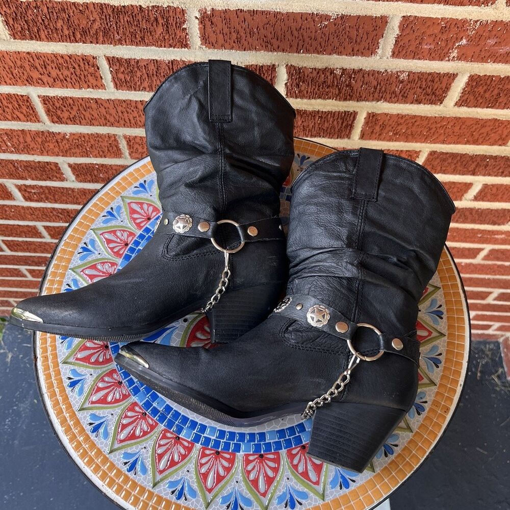 Dingo Olivia DI-522 Womens 6 Black Western Cowboy Boots Leather Slouch Boots